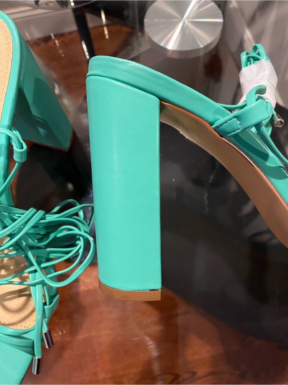 NEW women’s teal Lace-Up Block Heel Sandals size 10 - Picture 5 of 7